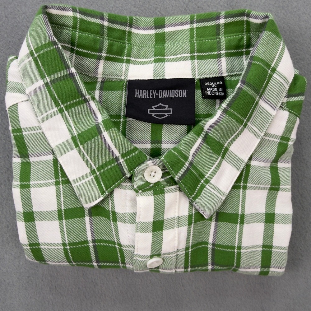 Harley-Davidson Mens Green Plaid Short Sleeve Button Down Shirt XL 12/2021